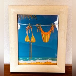 Beach bound decor art framed in wood - bikini decor - NWOT